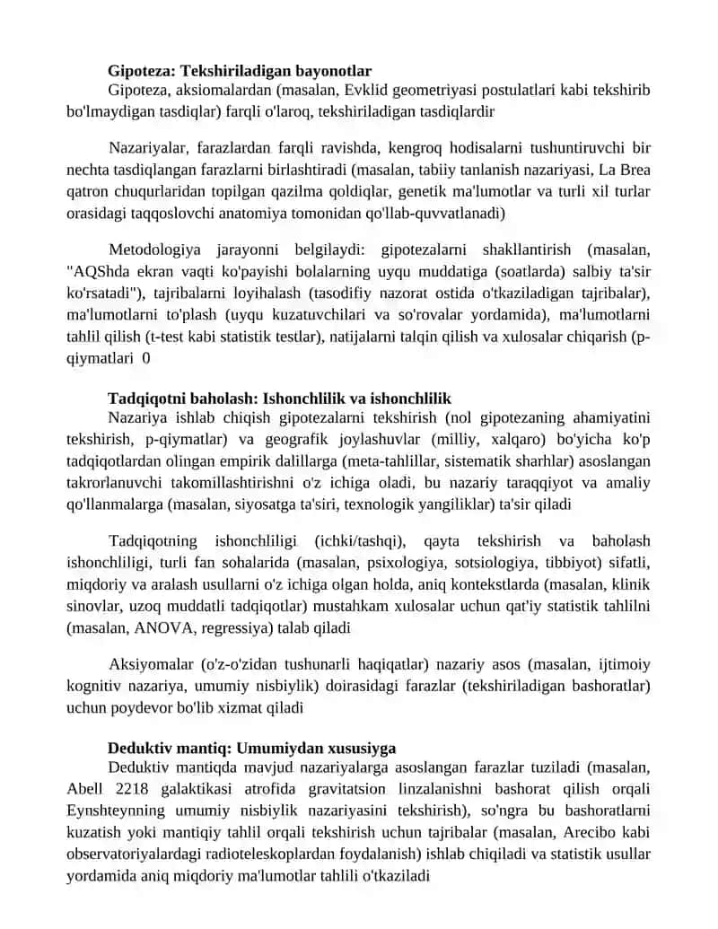Aksioma, gipoteza, nazariya fan metodologiyasining asosiy tushunchalari 2