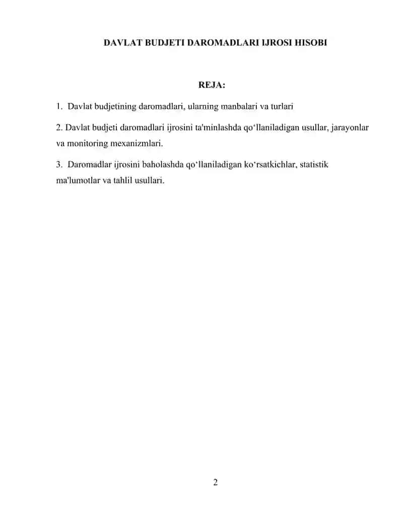 Davlat Budjeti Daromadlari Ijrosi Hisobi 2