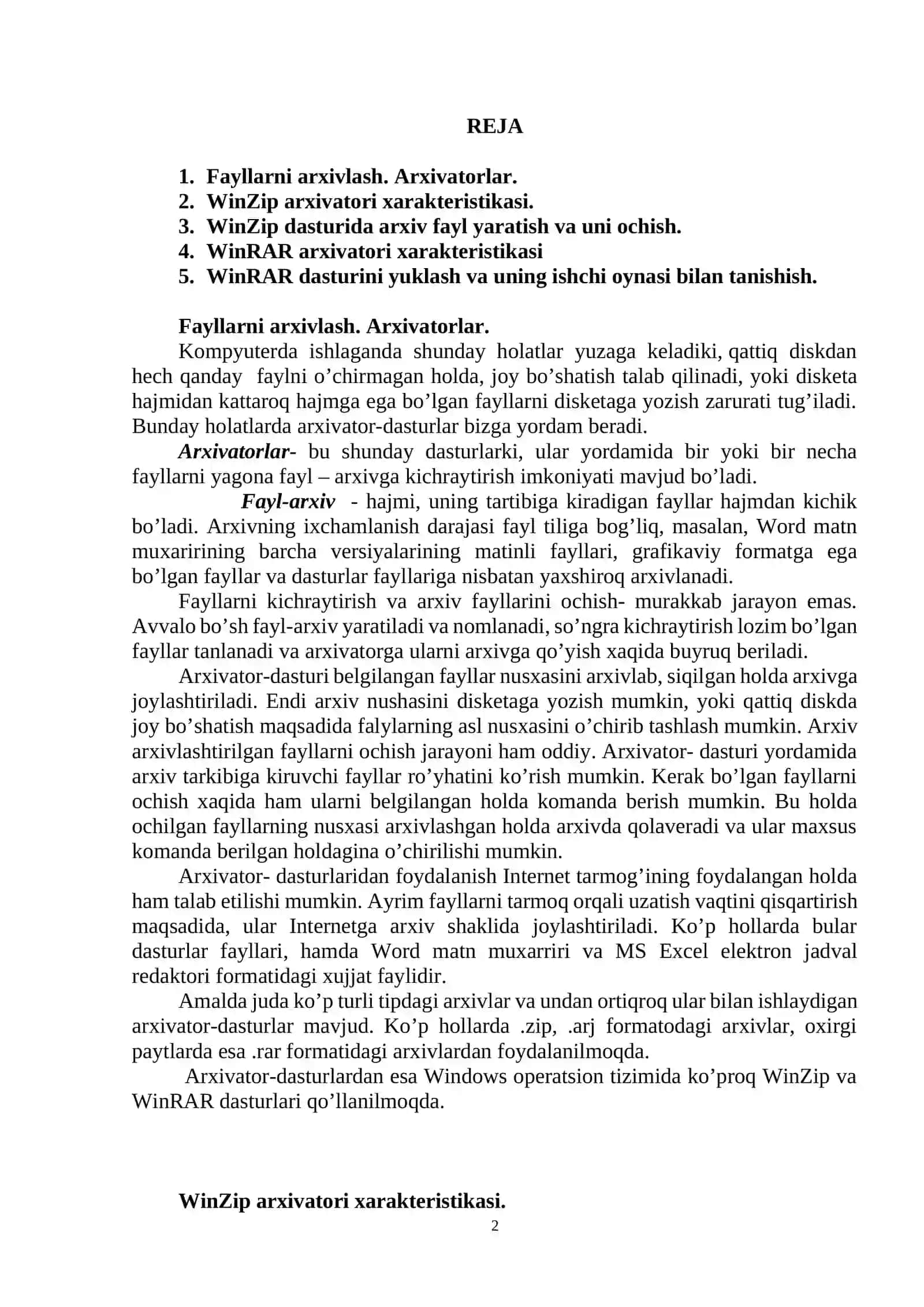 FAYLLARNI ARXIVLASH ZAMONAVIY ARXIVATORLAR WINZIP VA WINRAR 2