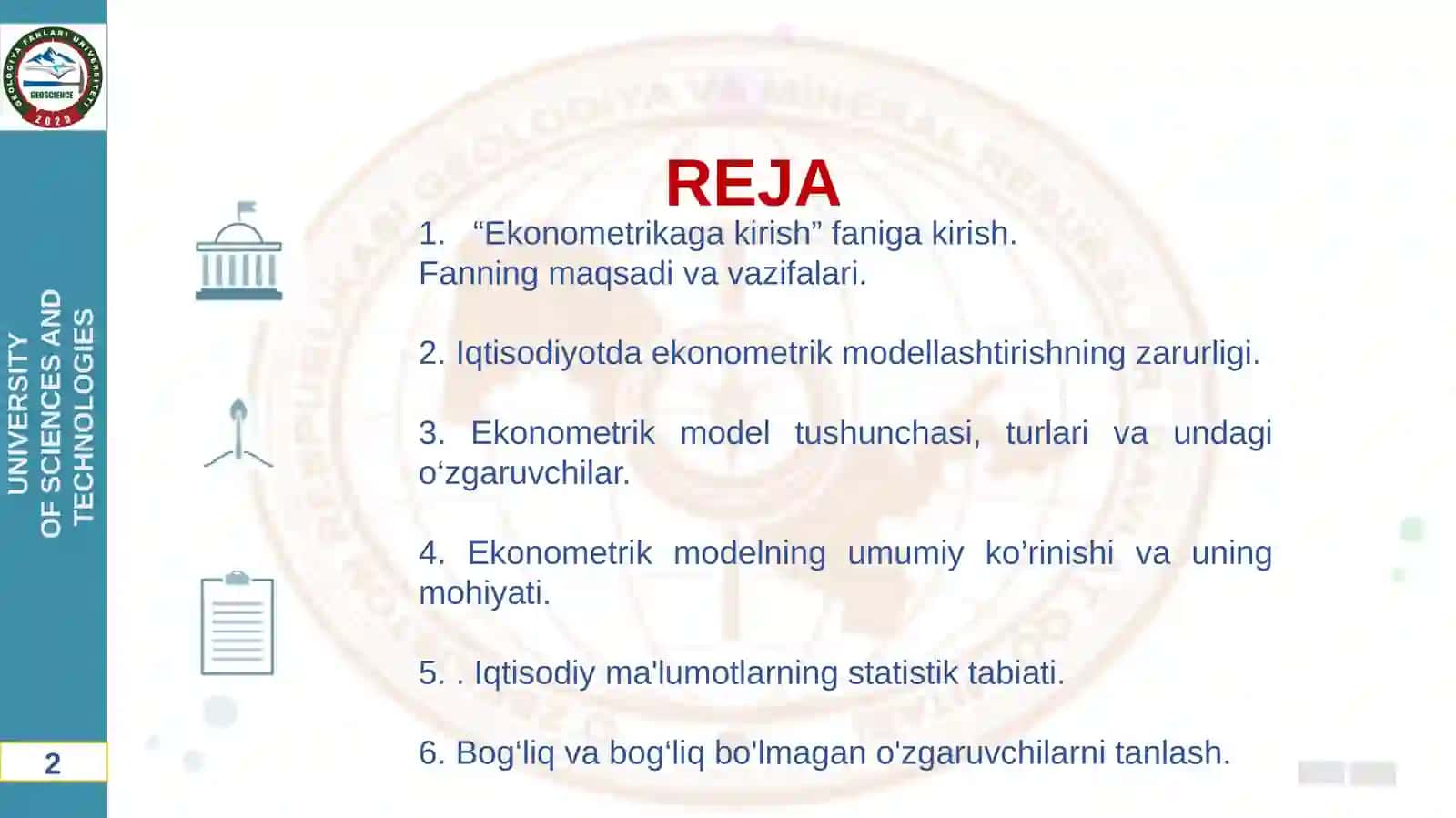 Ekonometrika fanining predmeti, usullari va vazifalari 2