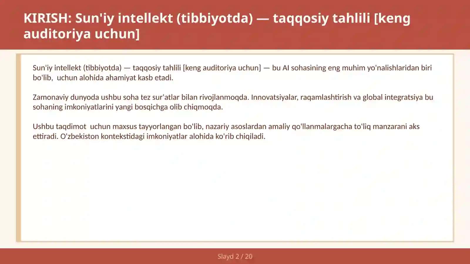 Sun'iy intellekt (tibbiyotda) — taqqosiy tahlili [keng auditoriya uchun] 2