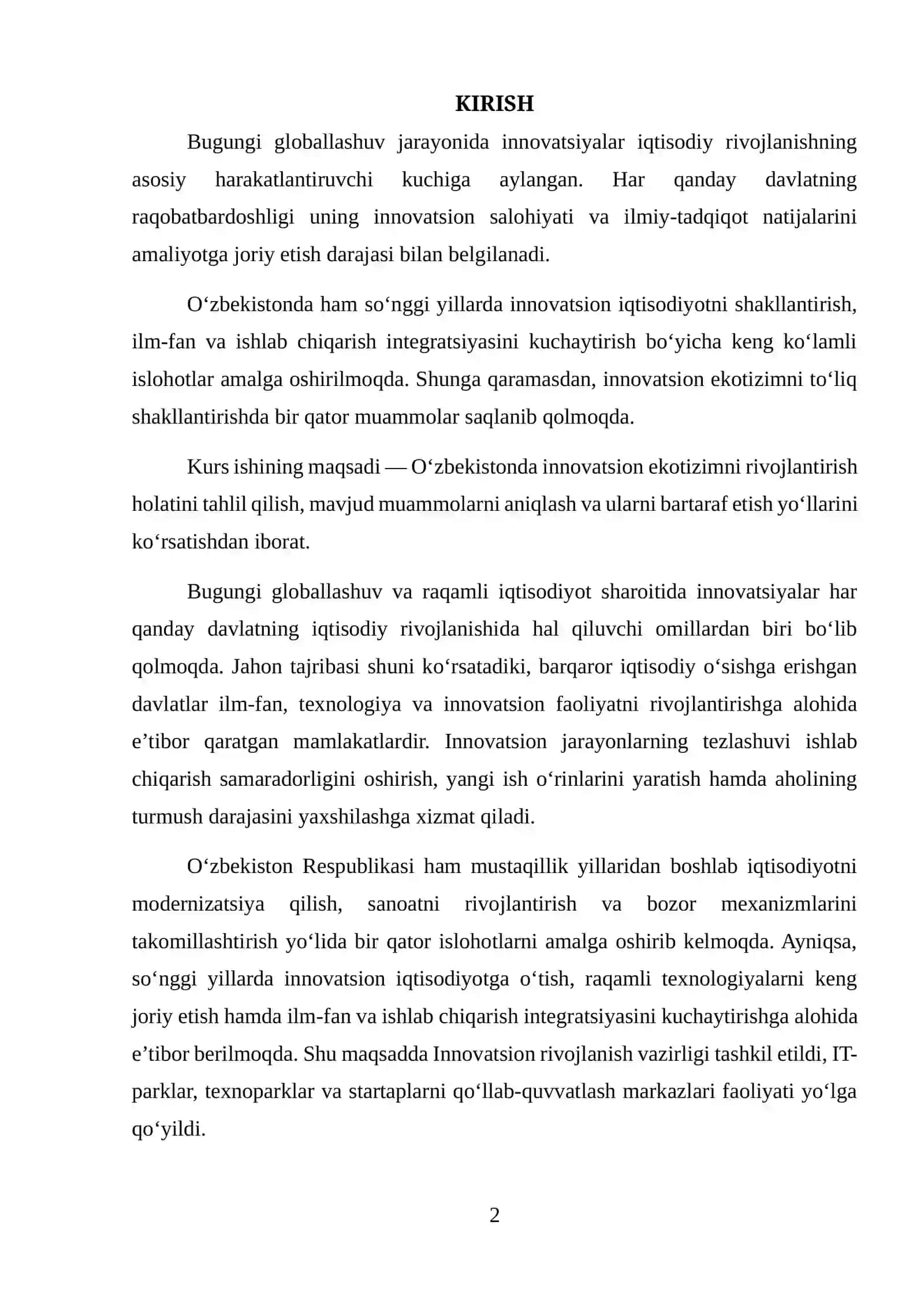 O'ZBEKISTONDA INNOVATSION EKOTIZIMNI SHAKLLANTIRISH VA RIVOJLANTIRISH MUAMMOLARI 2