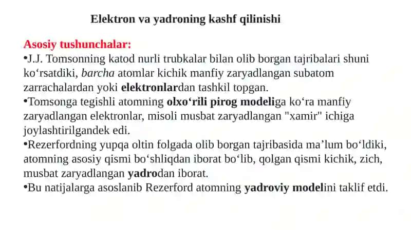 Atom va Yadro tuzilishi haqida 2