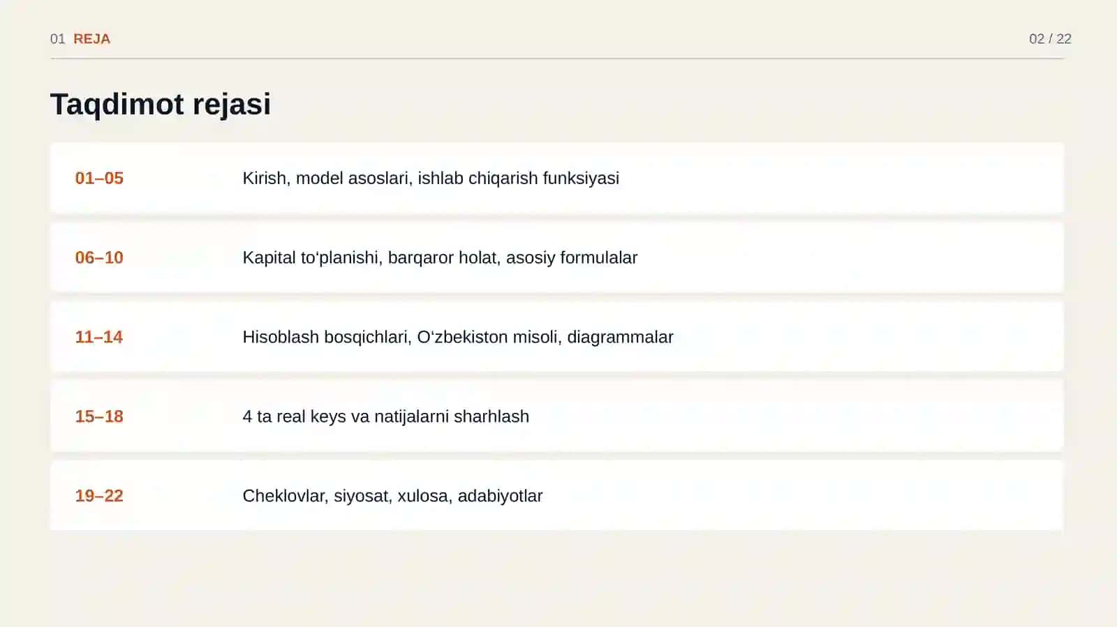 Solov iqtisodiy o'sish modelining asosiy koʻrsatkichlarini hisoblash va natijalarini sharhlash. 2