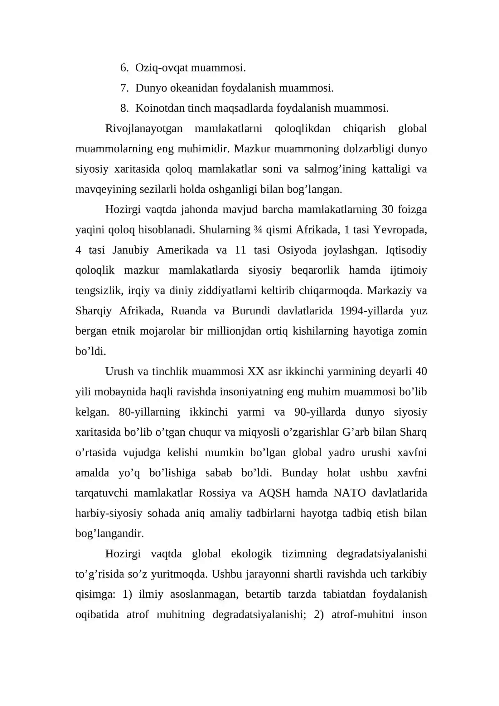 Global muammolar va demografik muammolar 2