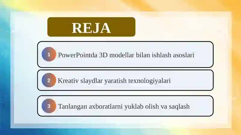 PowerPointda 3D modellar bilan ishlash. Creative slaydlar 2