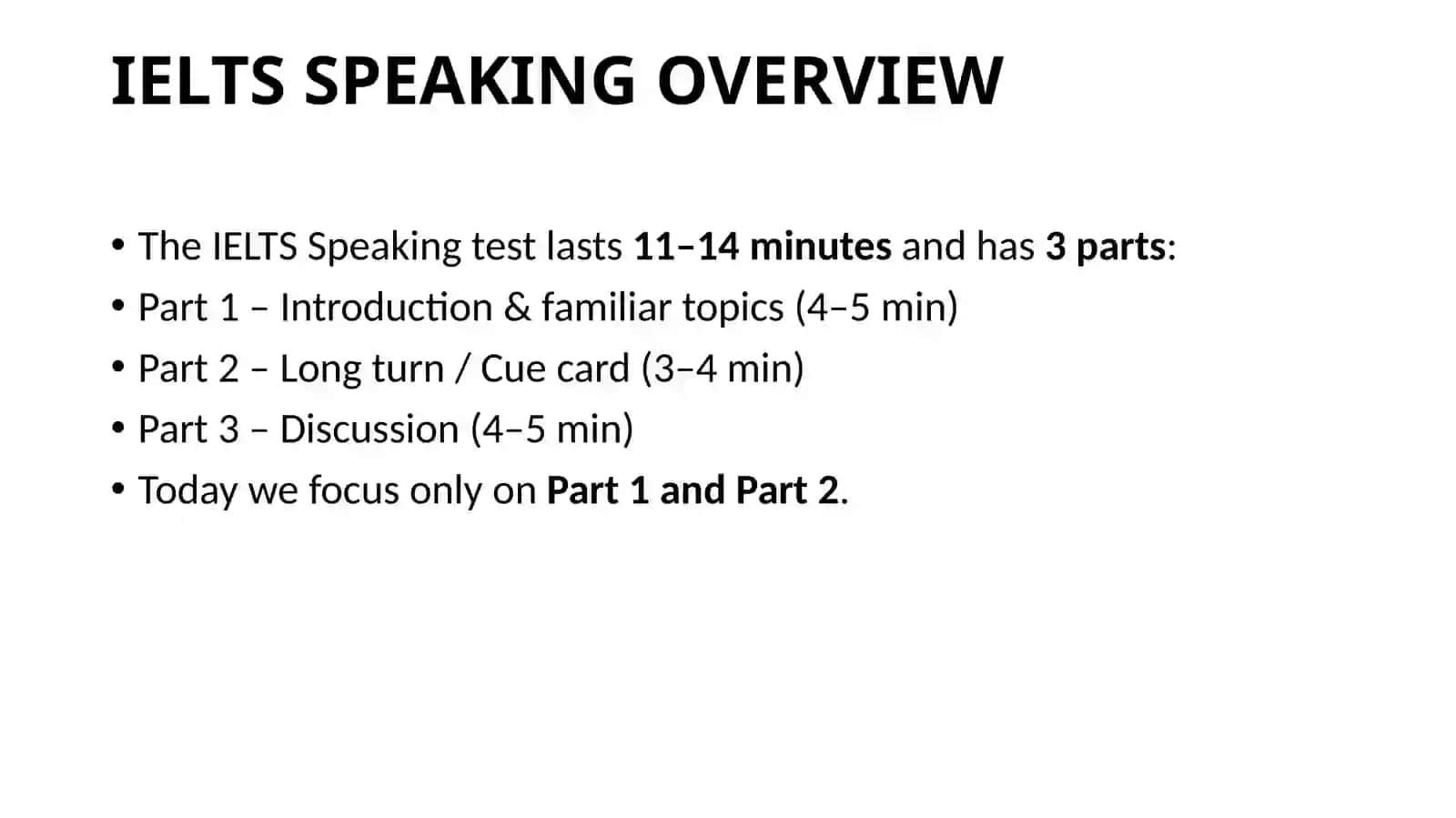 PRE-IELTS Speaking Overview 2