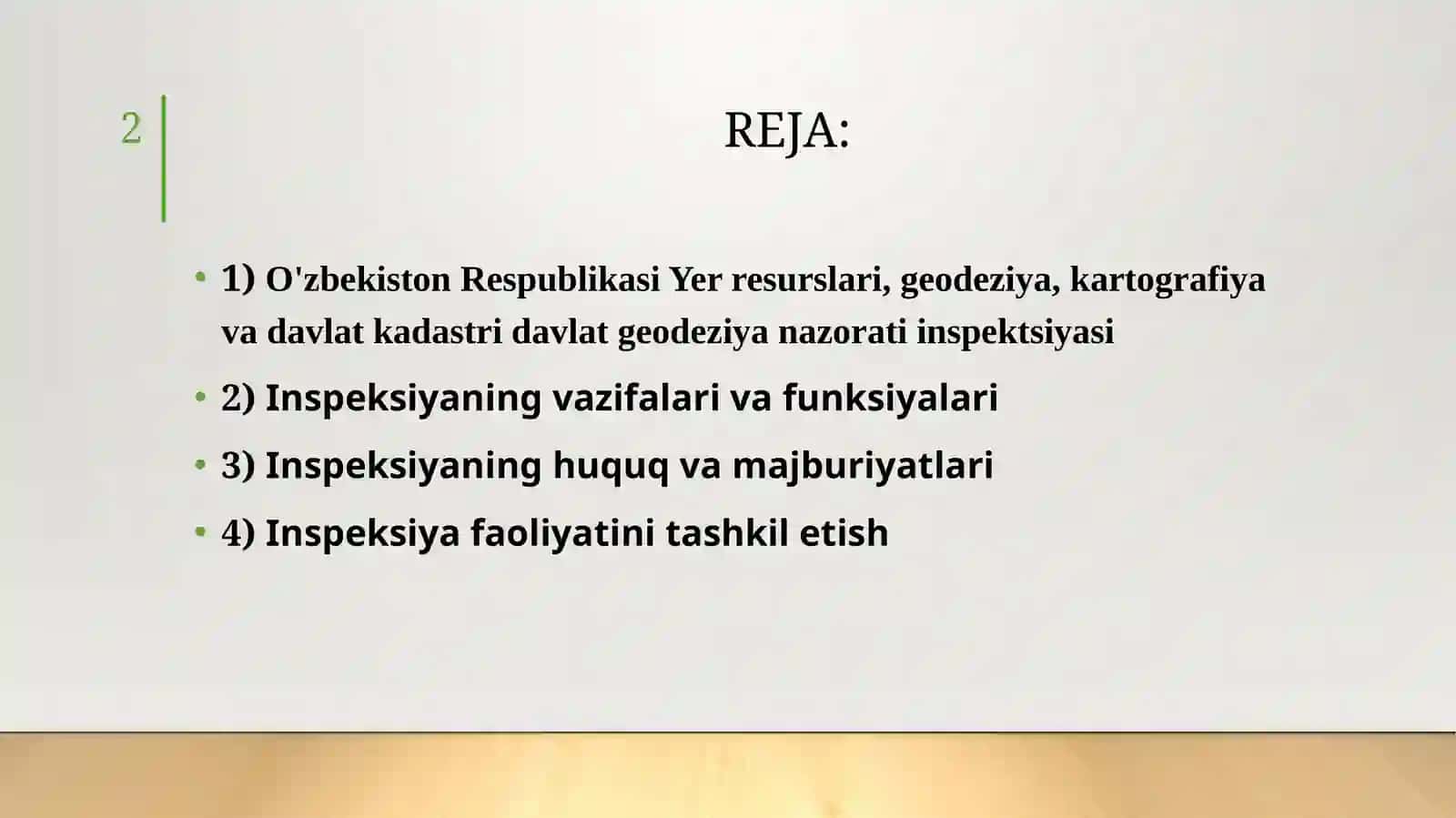O'zbekiston Respublikasi Yer resurslari, geodeziya, kartografiya va davlat kadastri davlat geodeziya nazorati inspektsiyasi 2