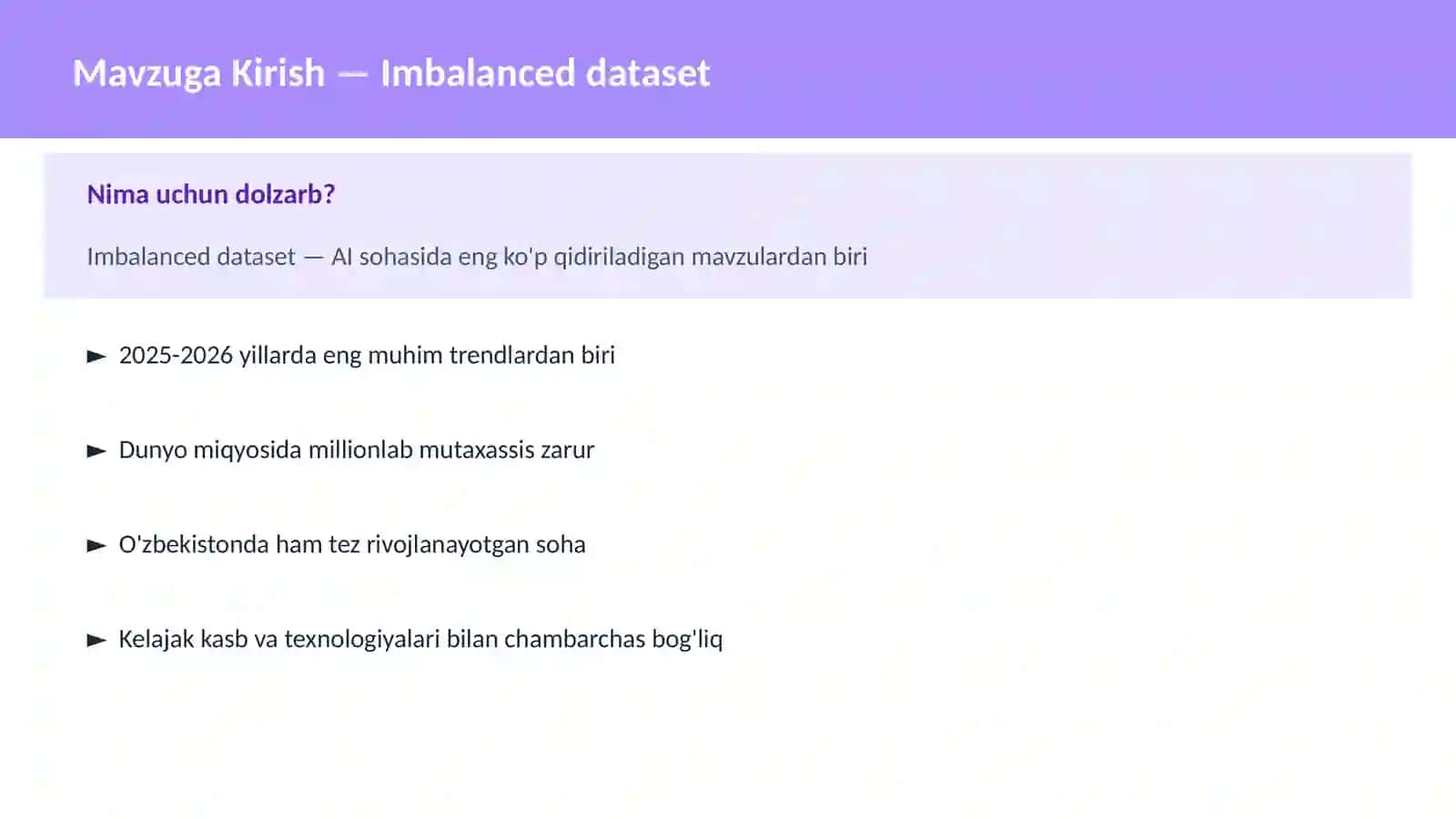 Machine Learning Asoslari: Imbalanced dataset 2