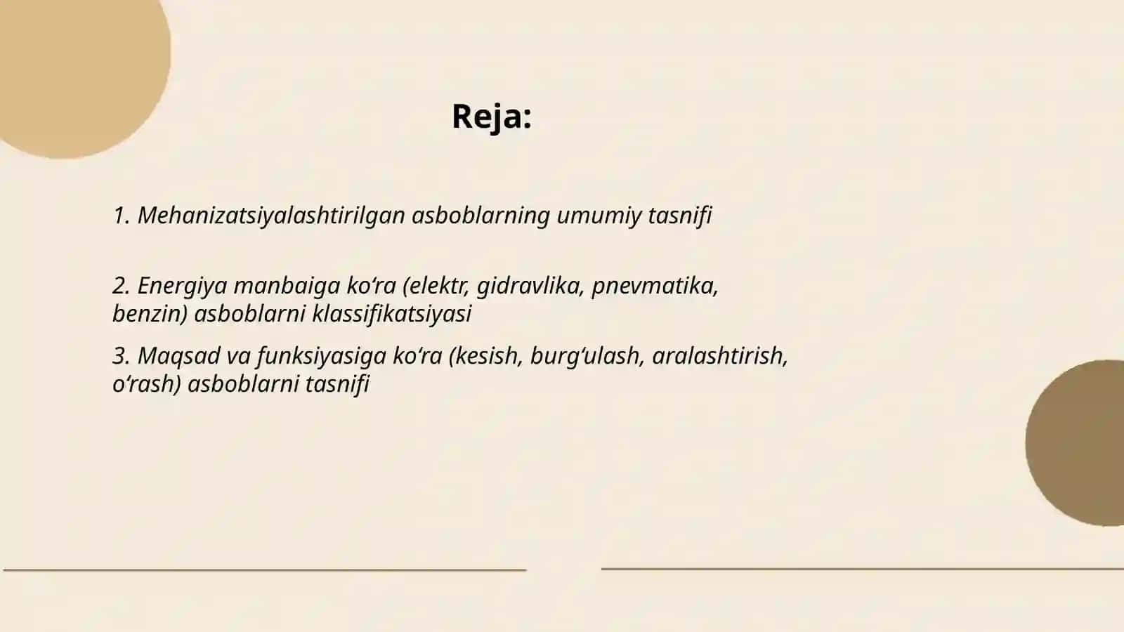 Mehanizatsiyalashtirilgan asboblarni klassifikatsiyasi 2