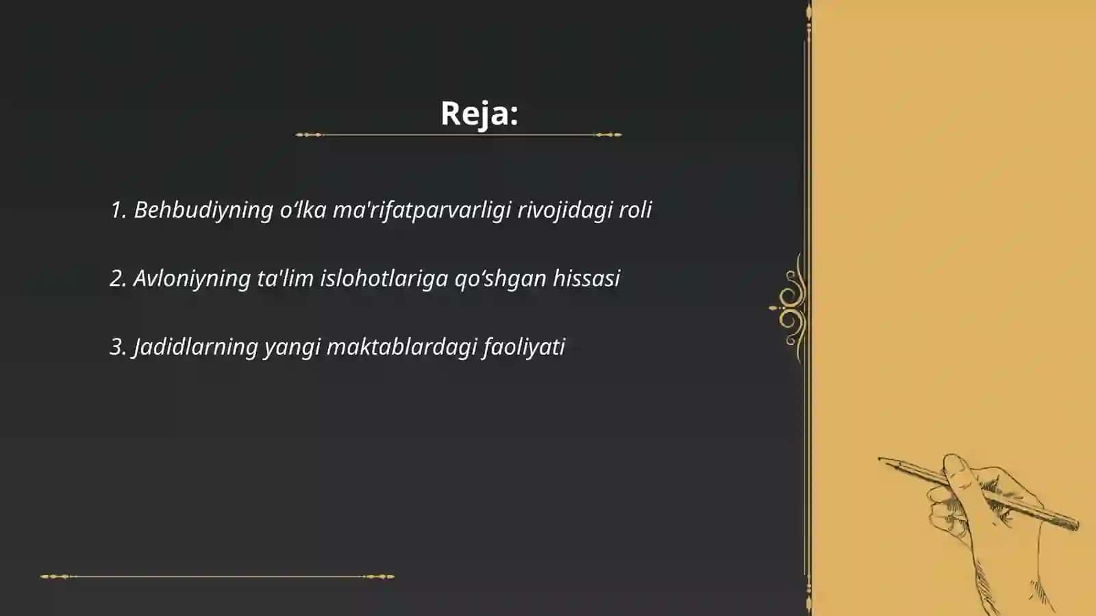 Jadid ma'rifatparvarlari oʻlka ijtimoiy-ma'navaiy hayotida tutgan oʻrni(Behbudiy,avloniy va boshqalar) 2