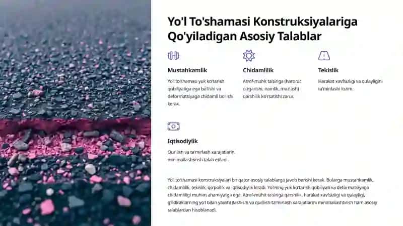 O'zbekiston Respublikasi Hududiy Sharoitida Yo'l To'shamasi Konstruksiyalarini Tanlash Tamoyillari 2