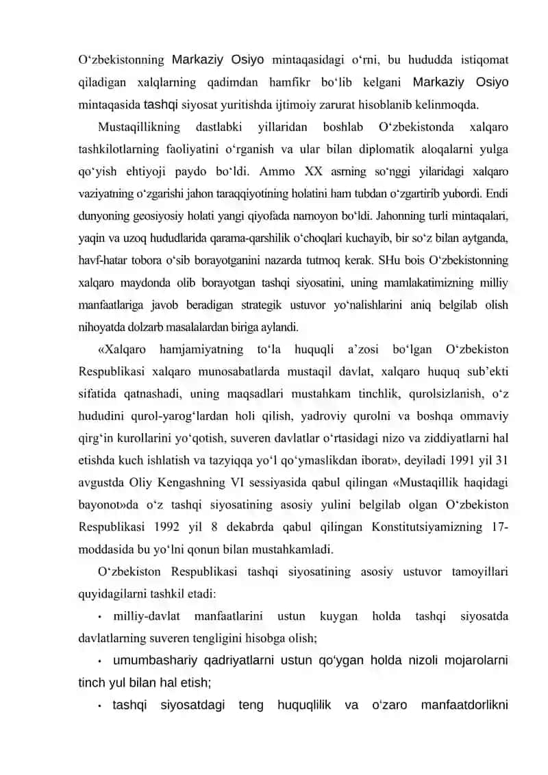 O‘zbekiston va Jahon Hamjamiyati 2