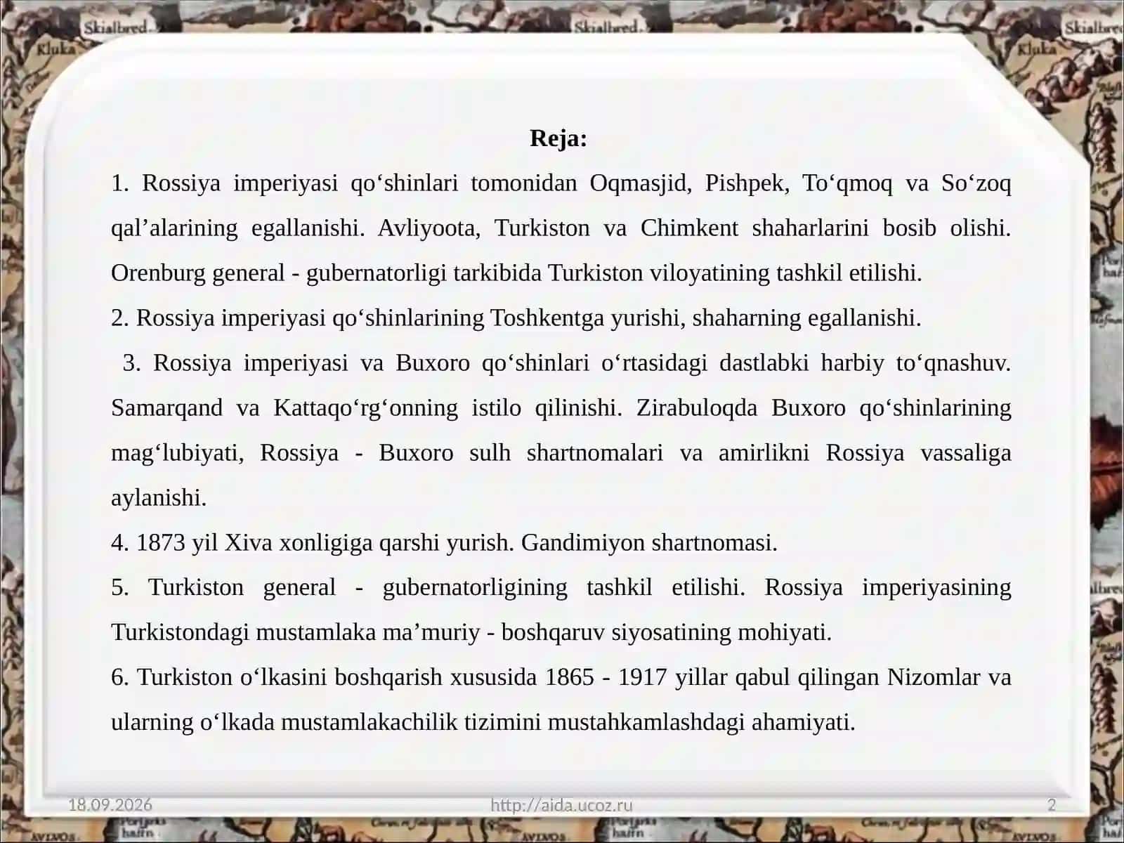 O‘rta Osiyoxonliklarining Rossiya imperiyasi tomonidan bosibolinishi 2