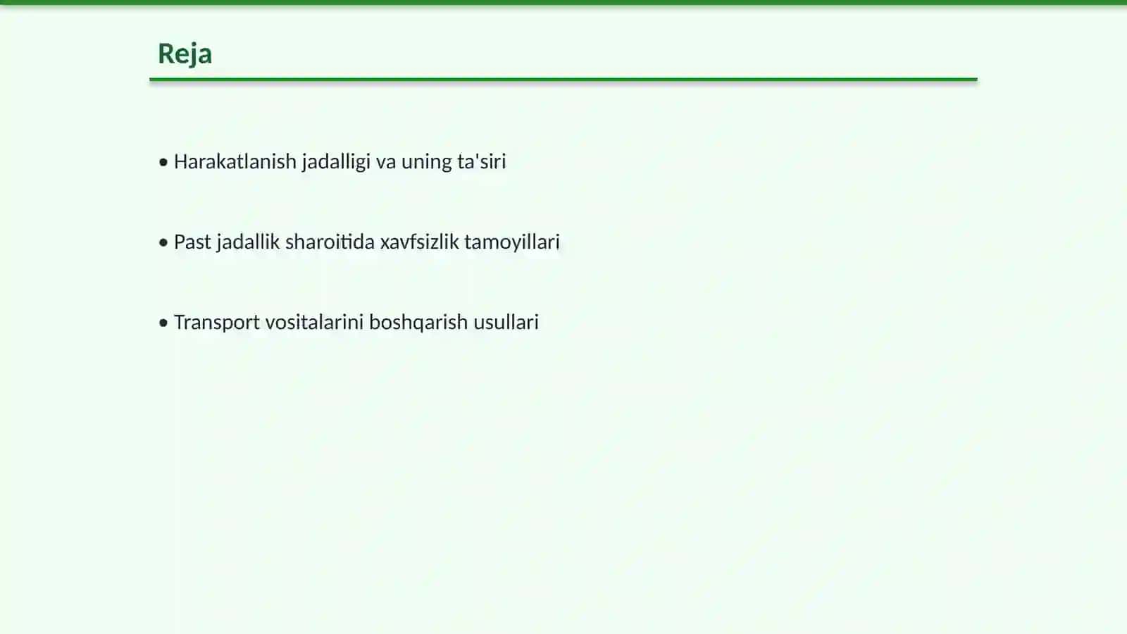 Harakatlanish jadalligi past boʻlgan yoʻllarda transport vositalarini boshqarish qoida va usullari 2