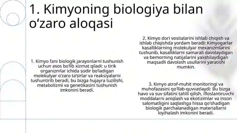 Kimyo Fanining Boshqa (Biologiya, Ekologiya, Geografiya Va H.K.) Fanlar Bilan Bogliqligi Boyicha Malumotlar Yozish 2