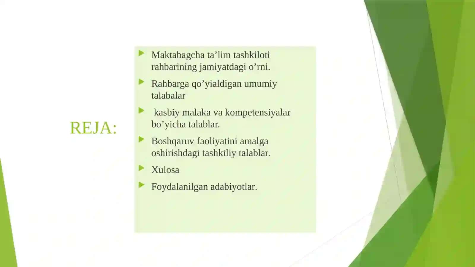 "Maktabagacha ta’lim menejmenti" fanidan bajargan topshirig’i 2