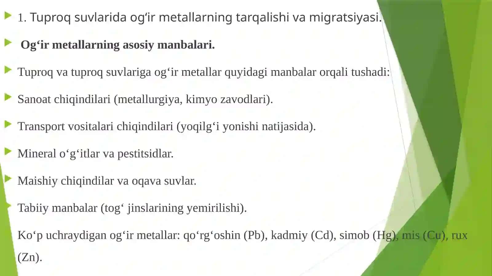 TUPROQ SUVOʻSIMLIKLARDAOGʻIRMETALLAR MIQDORI VA TUPROQ XOSSALARGATAʼSIRI 2