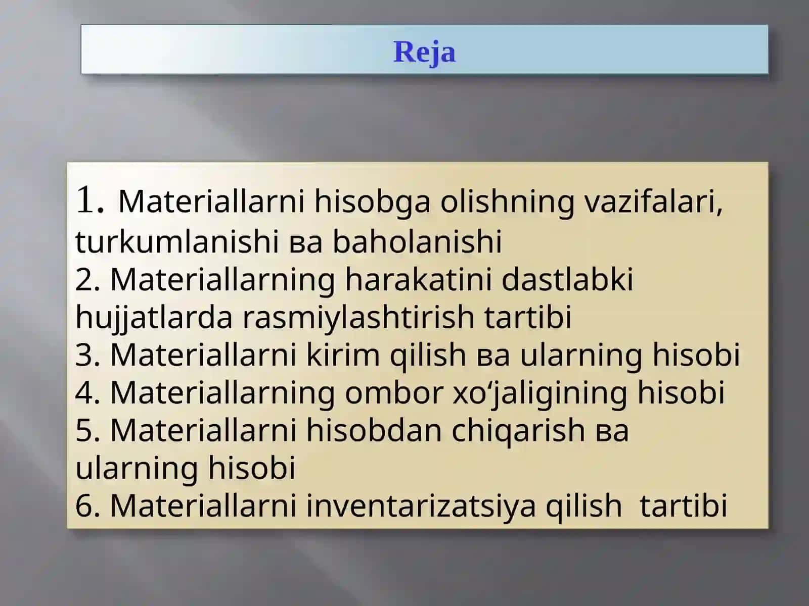 Materiallar hisobi 2