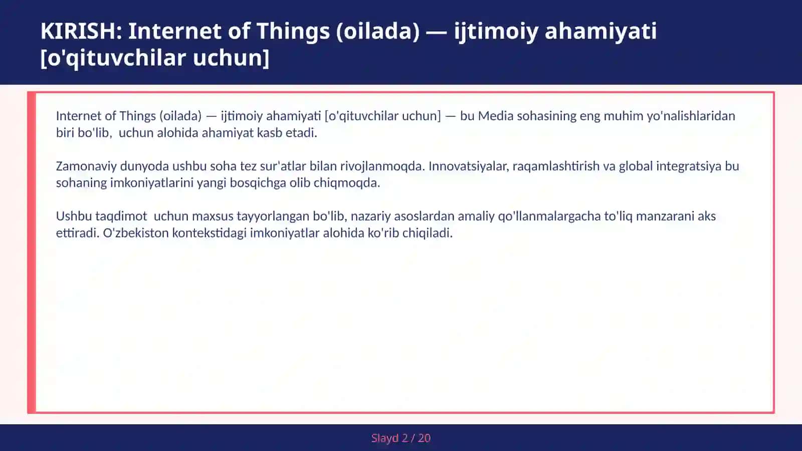 INTERNET OF THINGS (OILADA) — IJTIMOIY AHAMIYATI [O'QITUVCHILAR UCHUN] 2