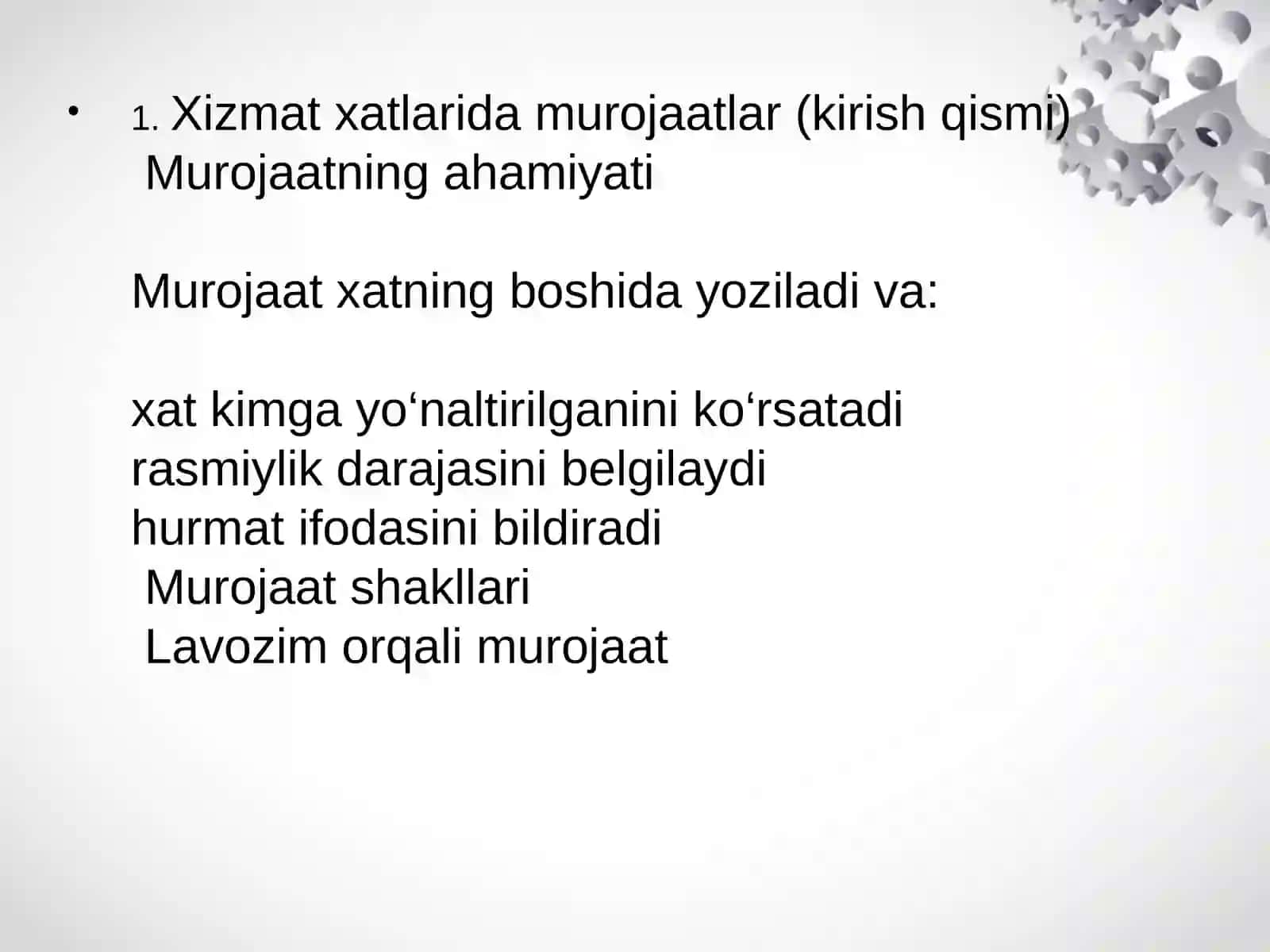 Xizmat xatlarida murojaatlar va yakun formulalari . 2