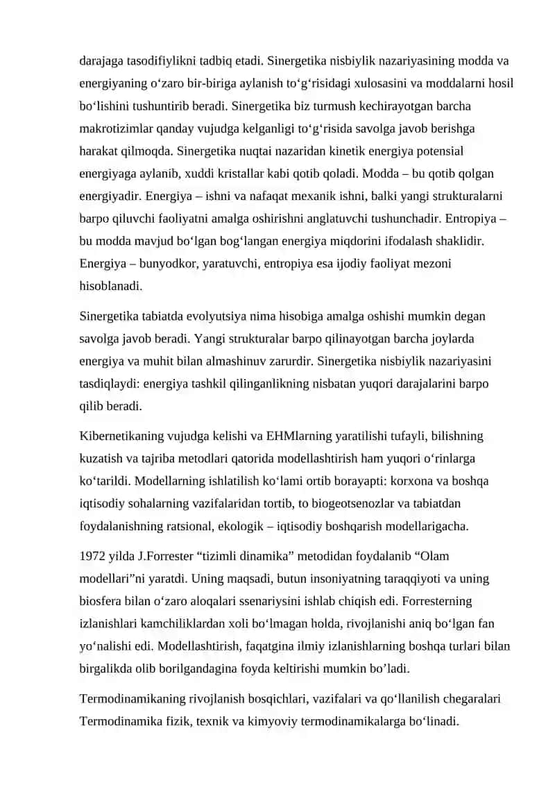 sinergetika. Avtotebranmali jarayonlar. 2