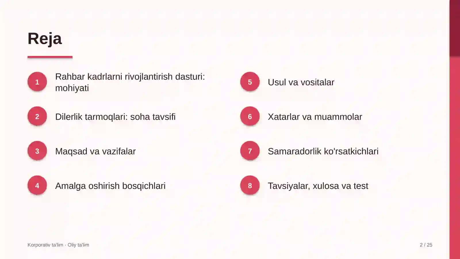 Dilerlik tarmoqlarida rahbar kadrlarni rivojlantirish dasturi 2