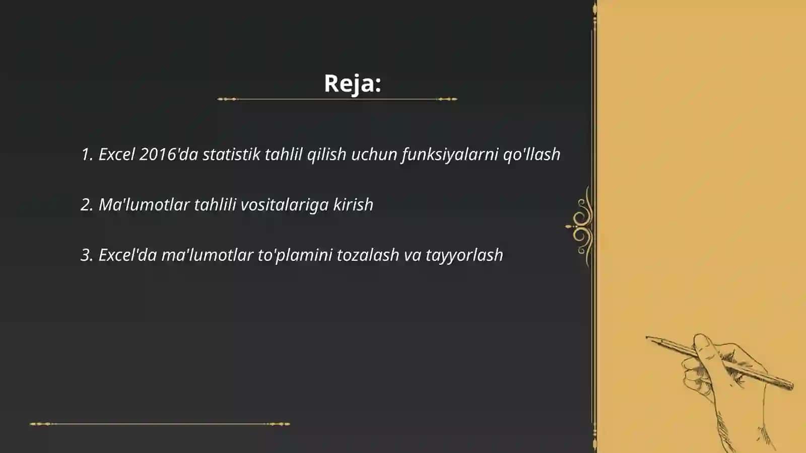 MS Excel 2016 dasturining statistik tahlillar qilish va yechimlar qidirish funksiyalari bilan ishlash 2