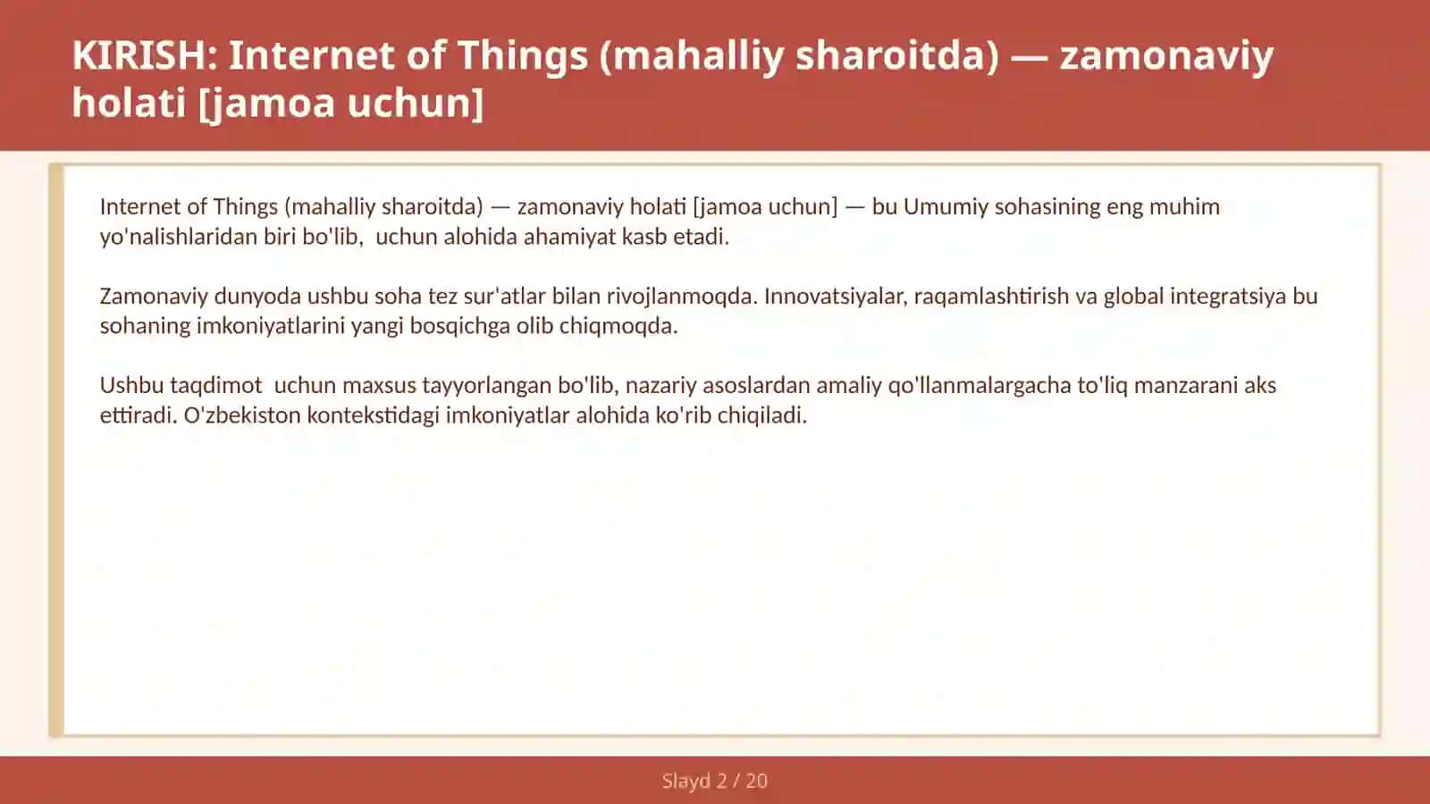Internet of Things (mahalliy sharoitda) — zamonaviy holati 2