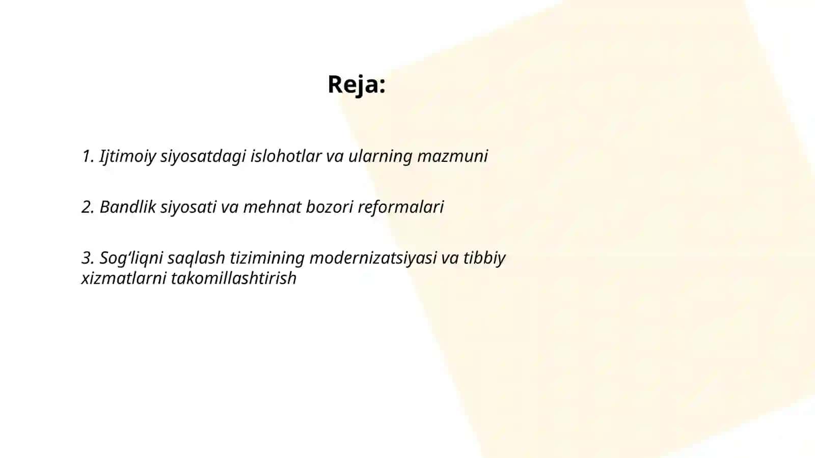 Ijtimoiy siyosatdagi islohotlar va ularning mazmuni 2