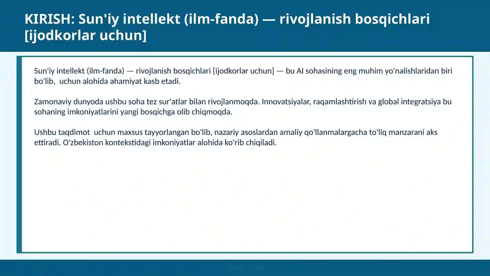 SUN'IY INTELLEKT (ILM-FANDA) — RIVOJLANISH BOSQICHLARI [IJODKORLAR UCHUN] 2
