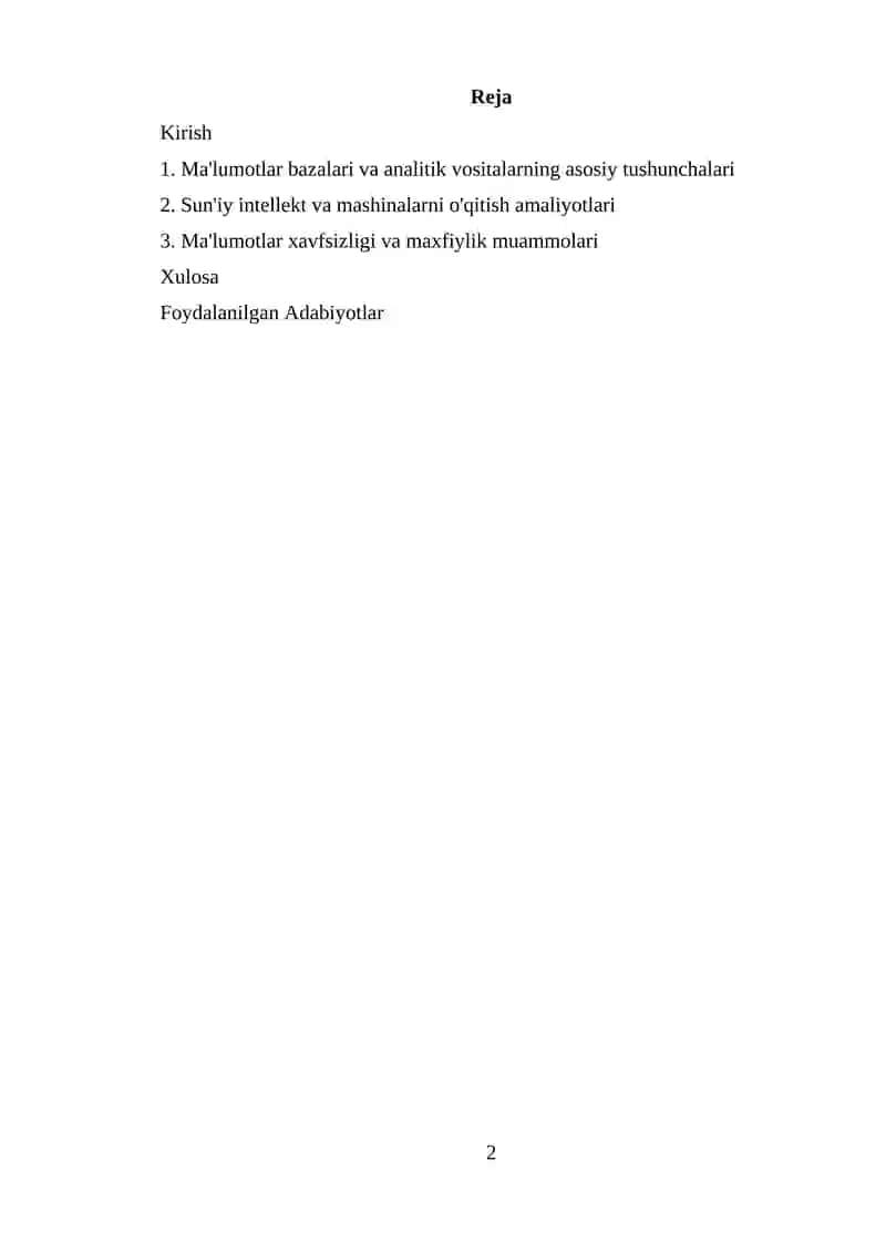 "Ma'lumotlar va axborot tahlili texnologiyalariga obzor (ko‘rib chiqish)" 2