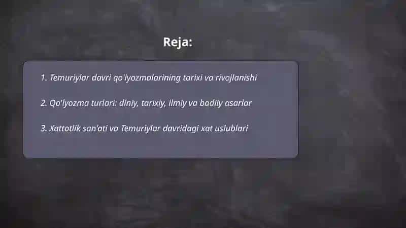 Temuriylar davriga oid qo'lyozmalar 2
