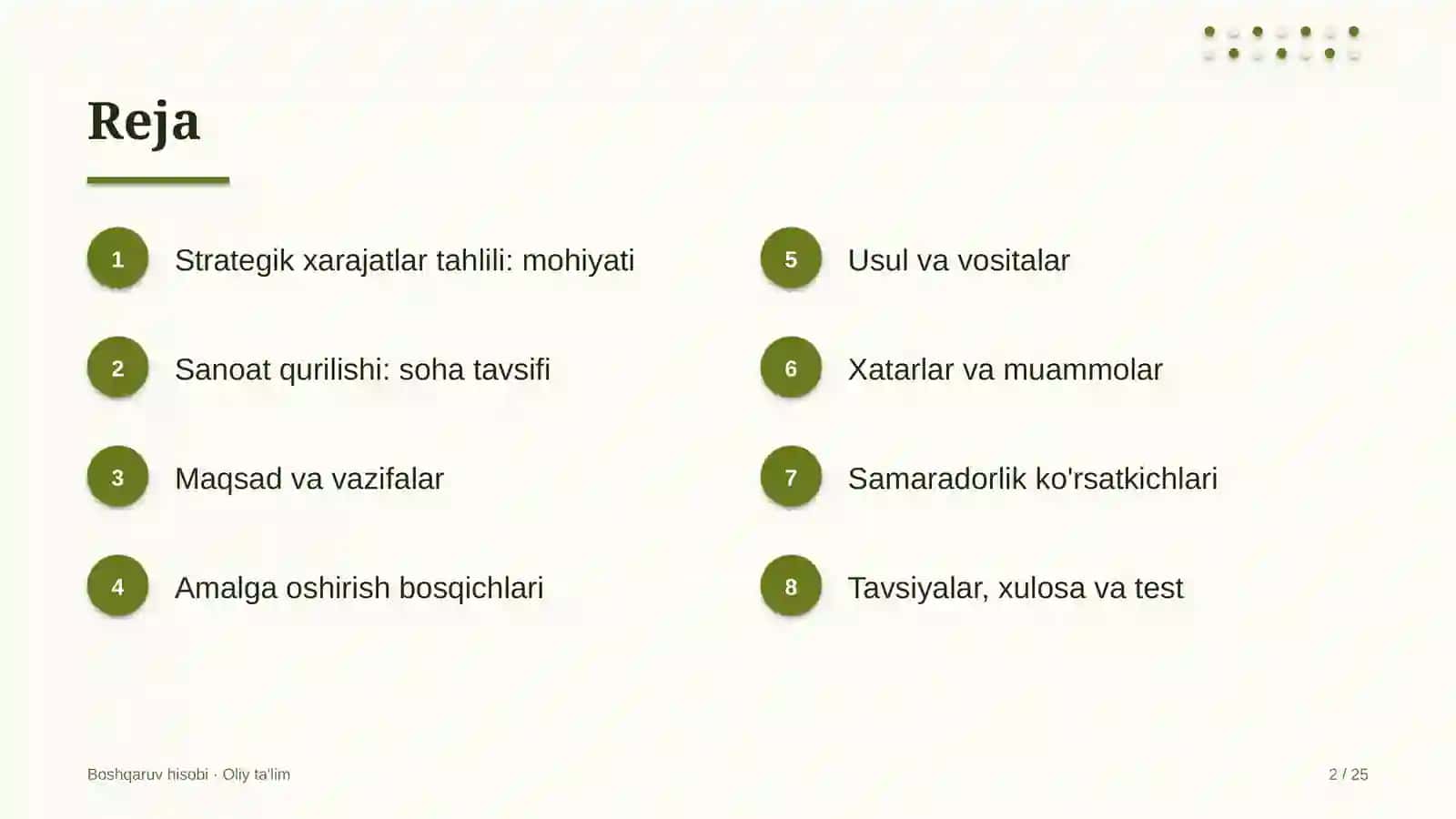 sanoat qurilishida strategik xarajatlar tahlilini o'tkazish 6624 2