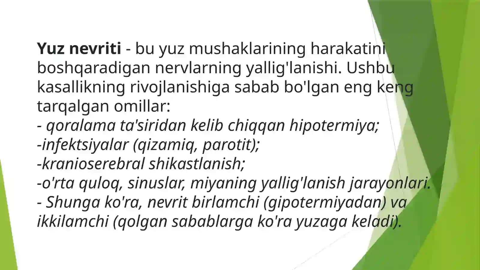 Yuz nervida tiklash operatsiyalari va yuzdagi plastik operatsiyalar 2
