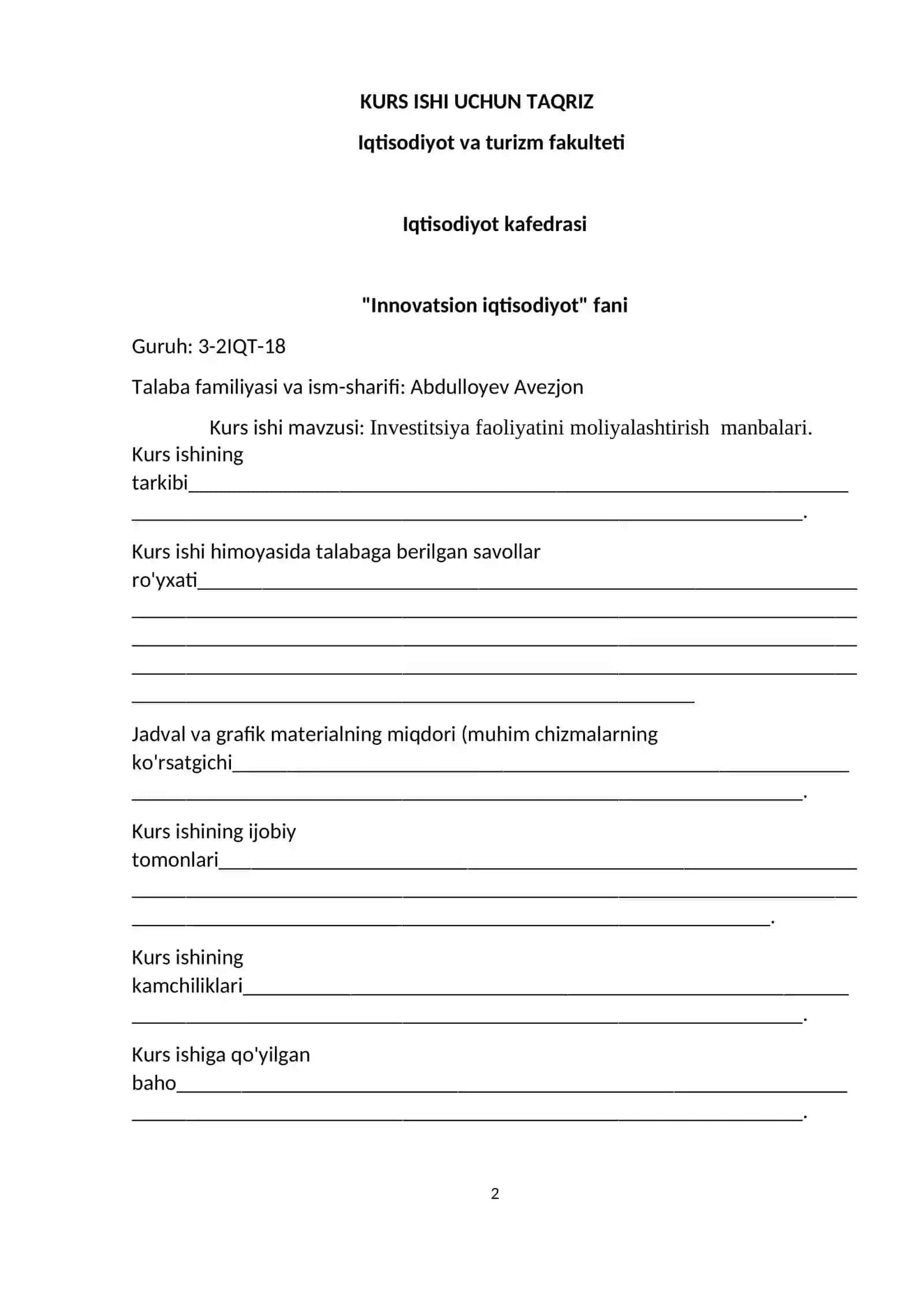 Investitsiya faoliyatini moliyalashtirish manbalari 2