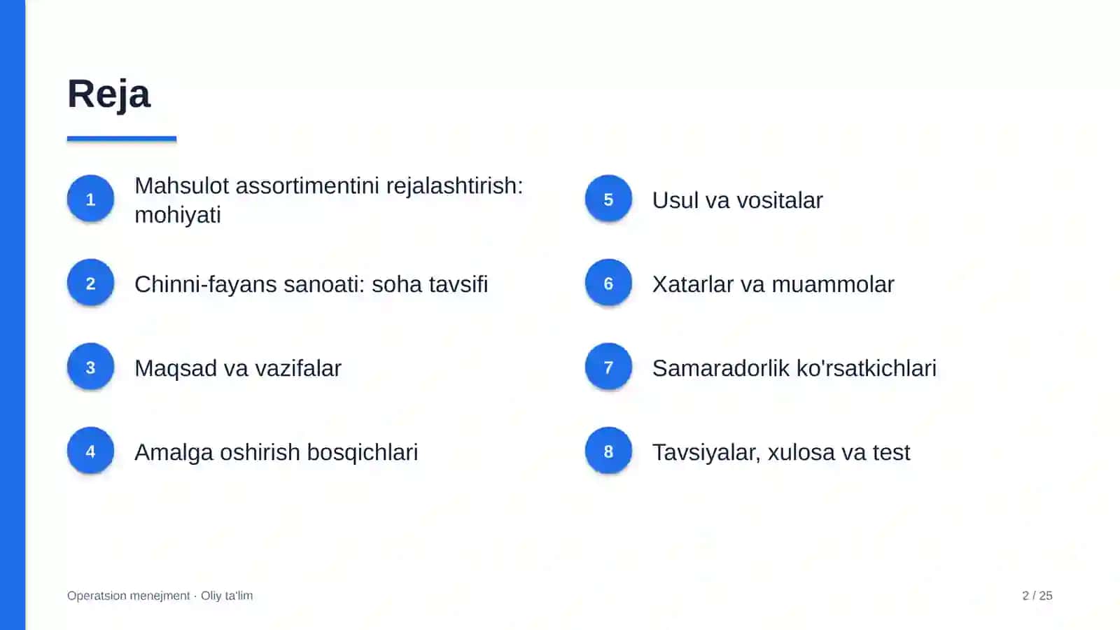 Chinni-fayans sanoatida mahsulot assortimentini rejalashtirish 2