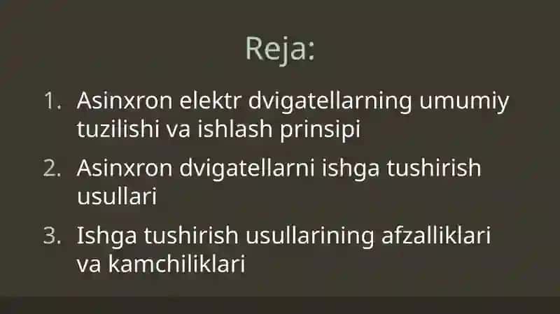 Asinxron elektr dvegatellarini ishga tushurish 2