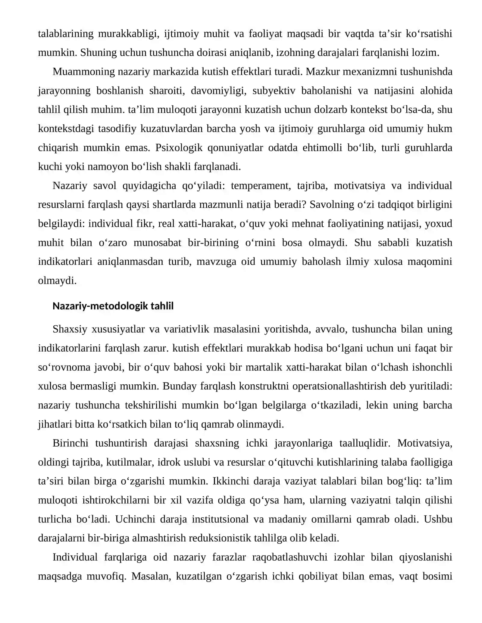 O‘QITUVCHI KUTISHLARINING TALABA FAOLLIGIGA TA’SIRI — INDIVIDUAL FARQLARI 2