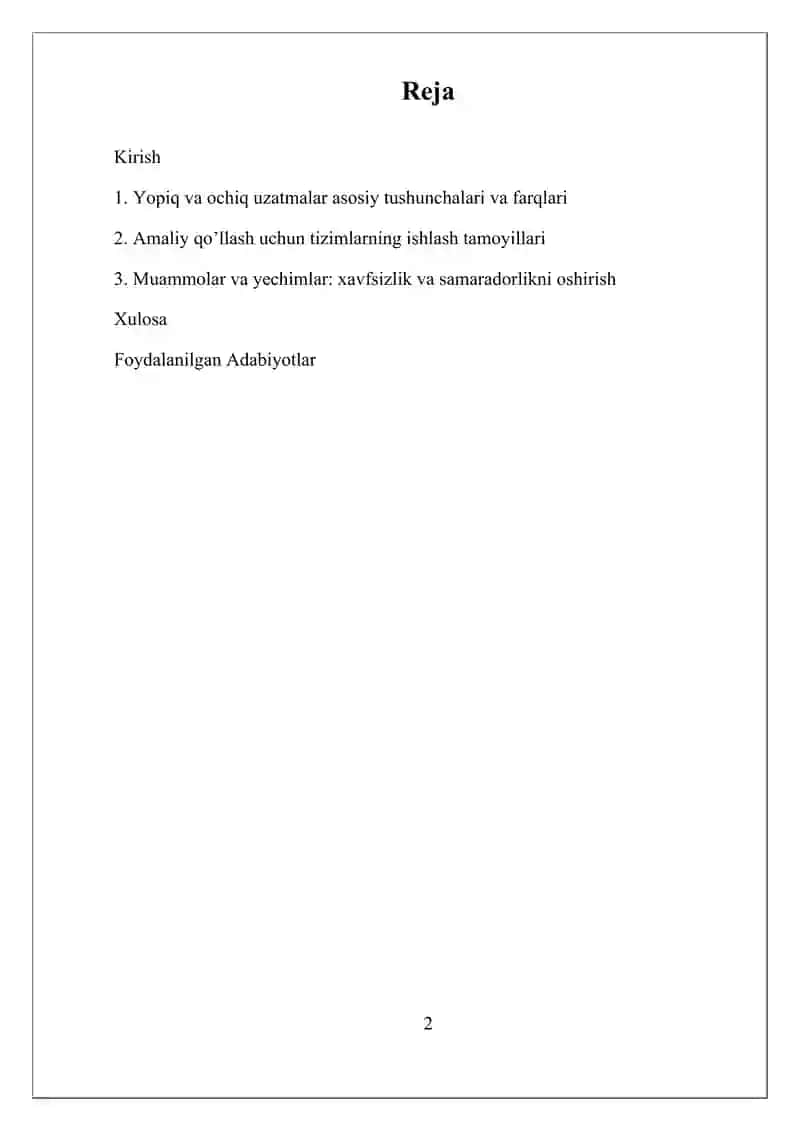 Yopiq va Ochiq Uzatmalar ishlash me'zoni 2