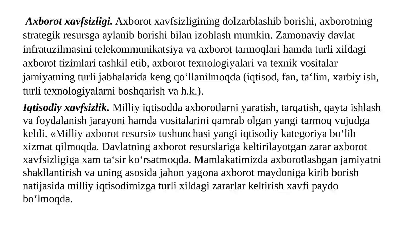 Xavfsizlikning asosiy yoʻnalishlari. Axborot xavfsizligi xalqaro standartlari 2