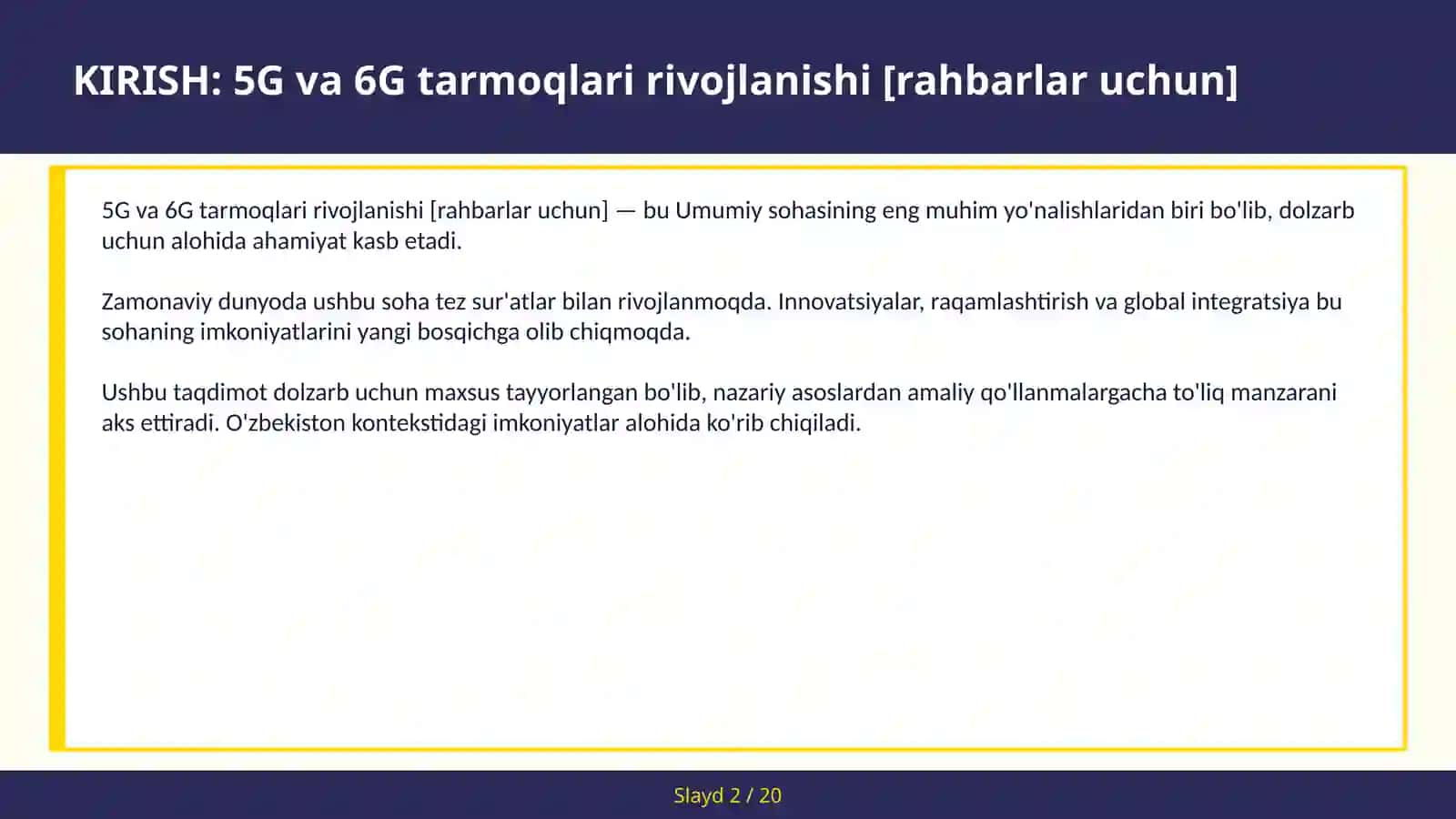 5G va 6G tarmoqlari rivojlanishi [rahbarlar uchun] 2