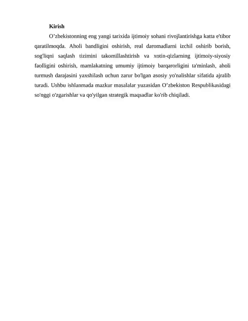 O'ZBEKISTONDA IJTIMOIY SOHADA AMALGA OSHIRILAYOTGAN O’ZGARISHLAR MAZMUN VA MOHIYATI 2