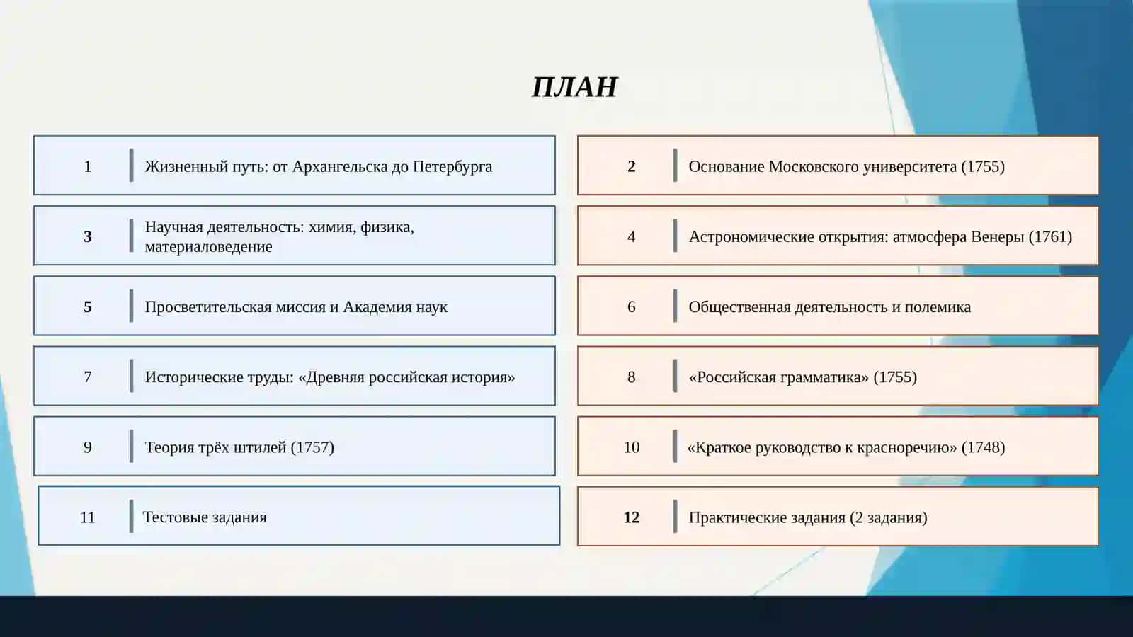 “Общественная, научная и просветительская деятельность Ломоносова. Литературно-теоретические и филологические труды Ломоносова.” 2