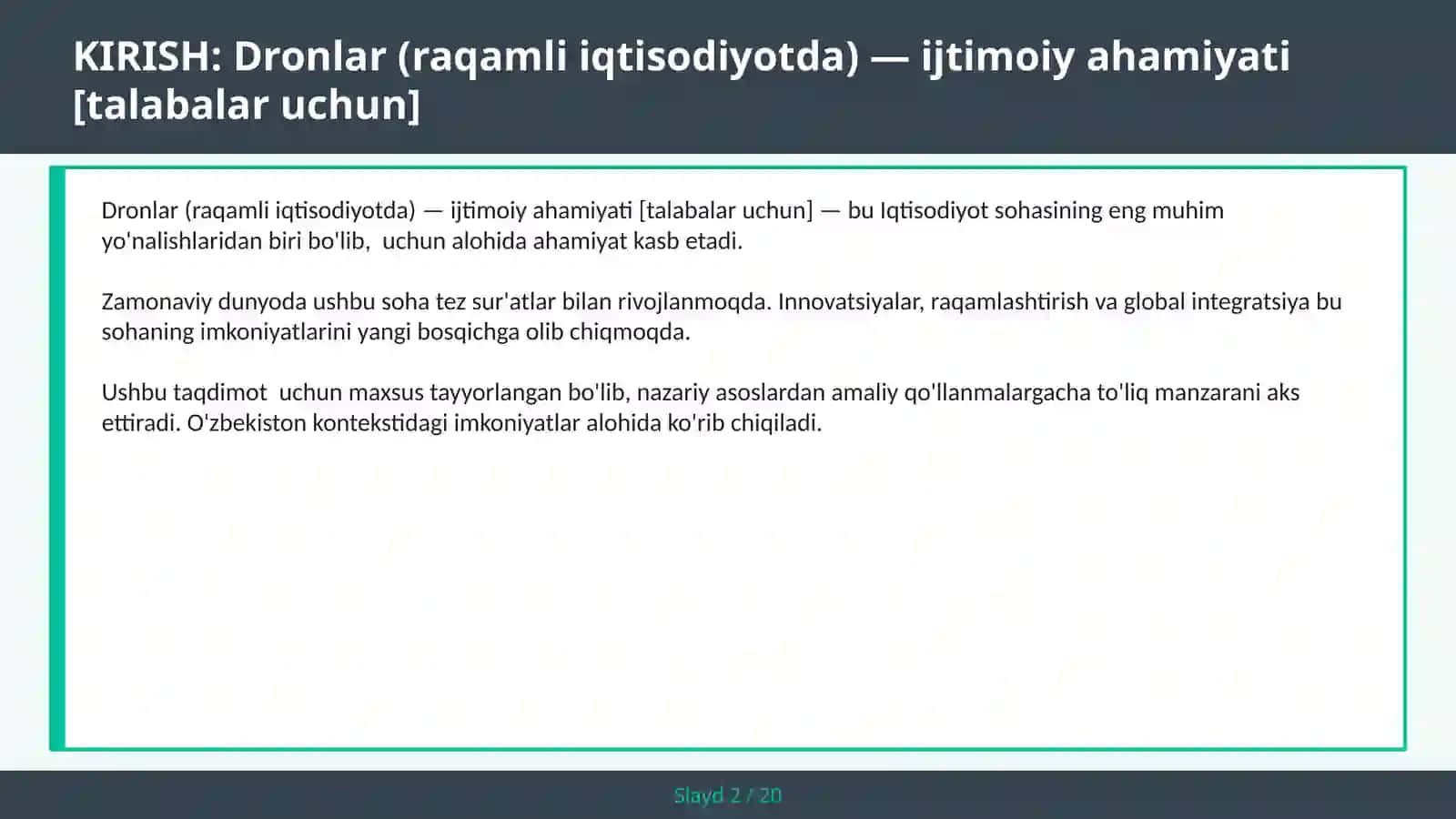DRONLAR (RAQAMLI IQTISODIYOTDA) 2
