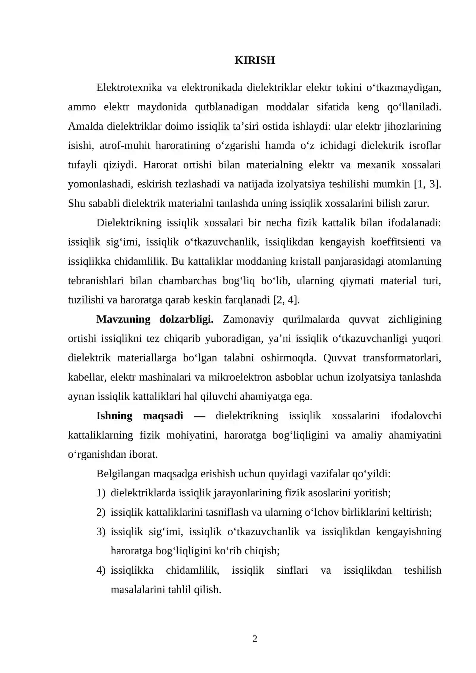 DIELEKTRIKNING ISSIQLIK XOSSALARINI KOʻRSATUVCHI KATTALIKLAR 2