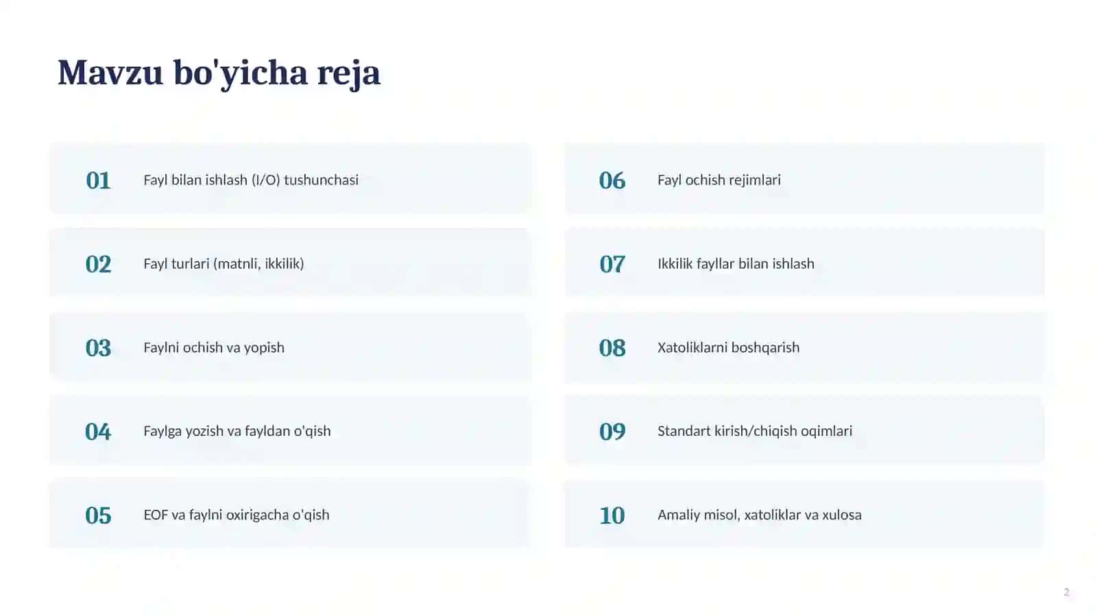 Fayllar bilan ishlashning yangi usullari (I/O texnologiyasi) 2