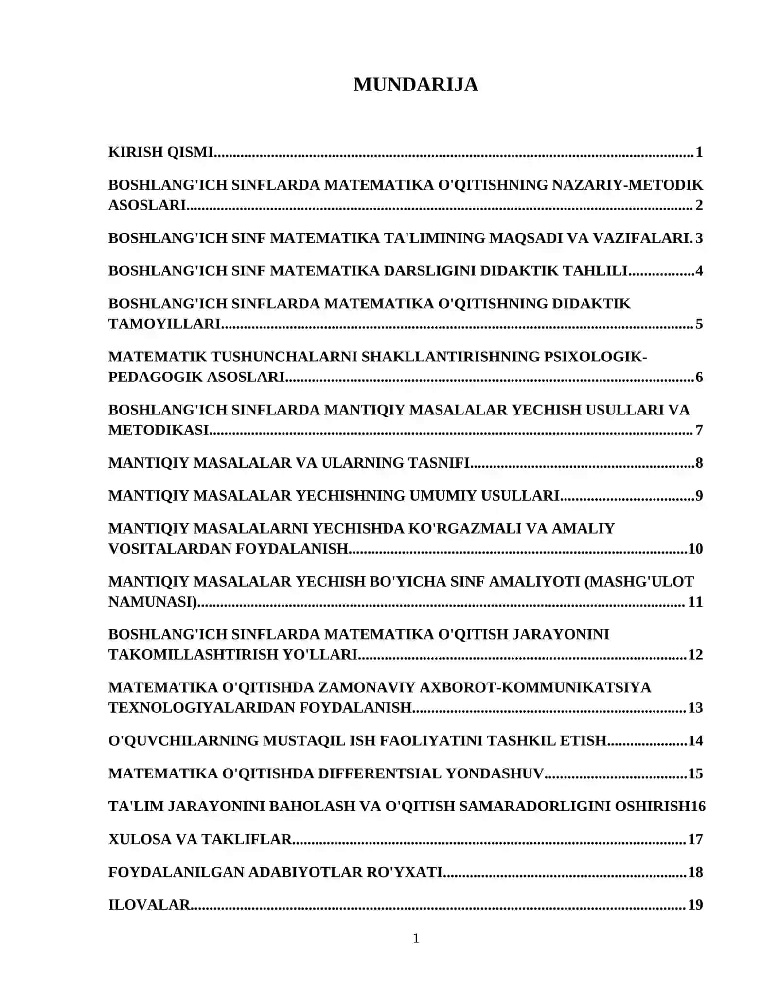 Boshlang'ich sinflarda matematika o'qitish metodikasi va mantiqiy masalalar yechish usullari 2