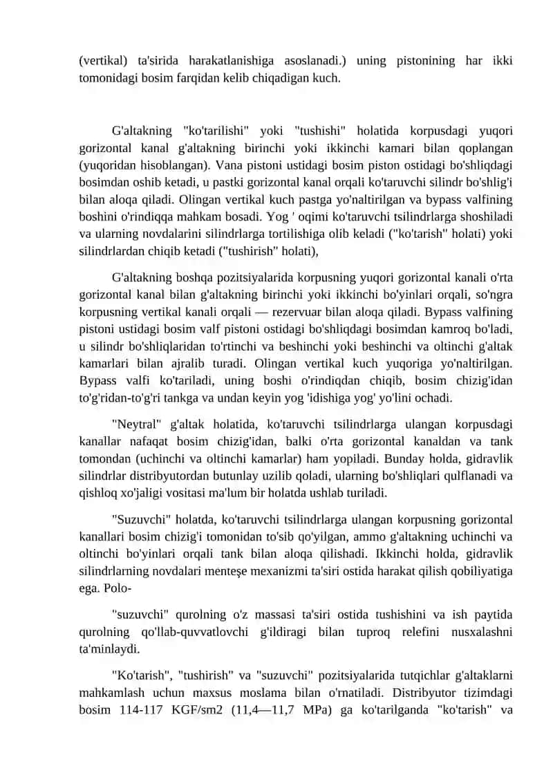 K-700 traktorida qo'shimchalarning gidravlik tizimi 2
