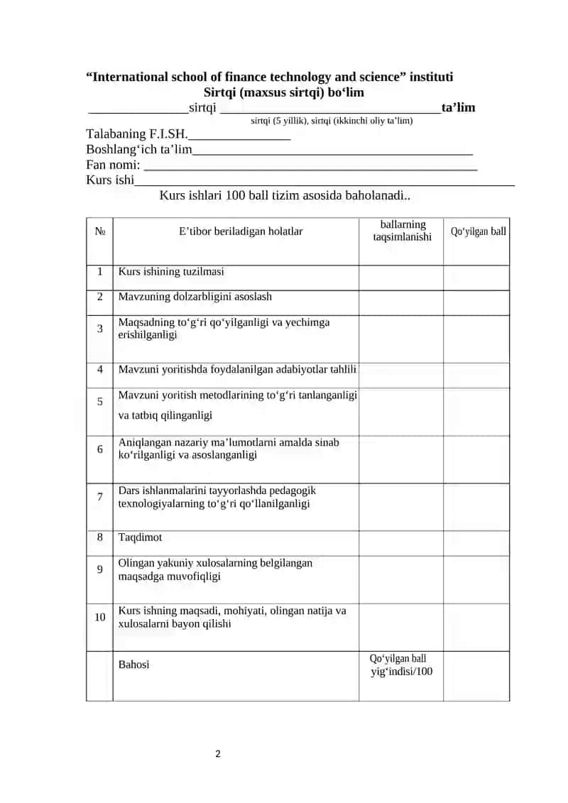 taqdimot mustaqil ish test tuzish kurs ishi diplom ishi 2
